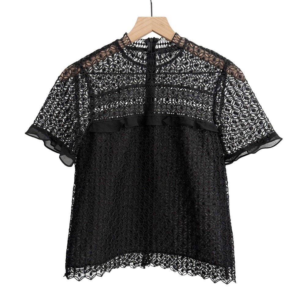 Zara Crochet Lace Blouse Black Small Romantic Goth Feminine Victorian Coquette